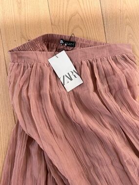 ZARA Dusty Rose Crinkle Midi Skirt